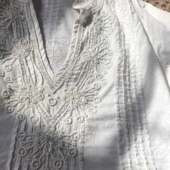 Lilly Pulitzer Sarasota White Beaded Pleated Patterned Tunic Top XS Blouse - Picture 14 of 16